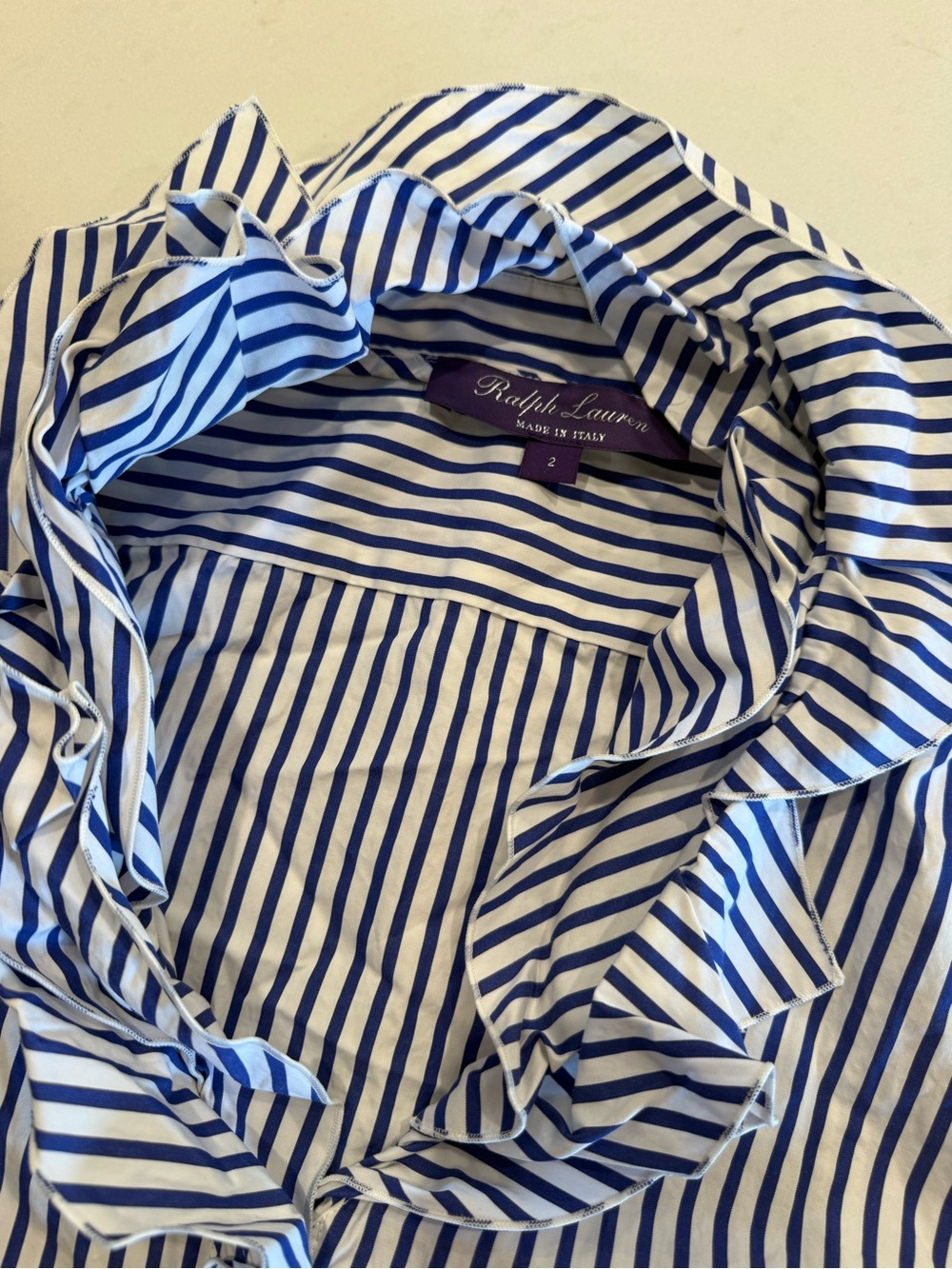 Ralph Lauren Ruffle Collar Button Down, Size 2 - Picture 2 of 2